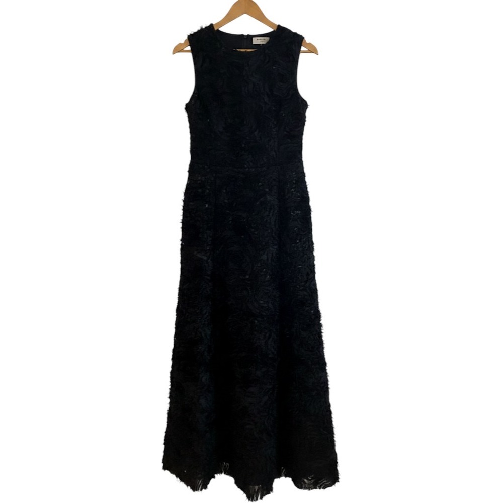 Akris‎ Punto 3D Carnation Embroidery Flared Midi Dress Black Sleeveless 6 $1790